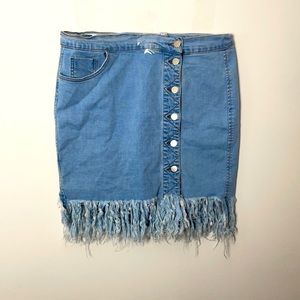 Beautiful denim fringe mini skirt